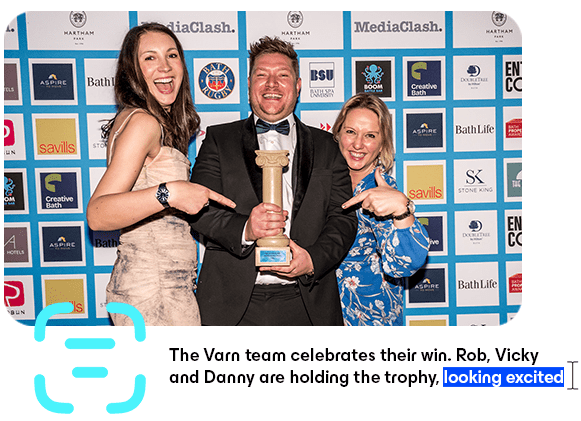 Our example image. It includes a graphic overlay displaying its alt text as an illustrative example. 